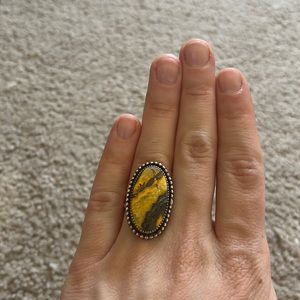 Bumblebee Jasper Statement Ring .925 Sterling Silver Size 7.5